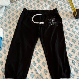 Joe Boxer Black Capri Joggers with Star Crystals Studs bling